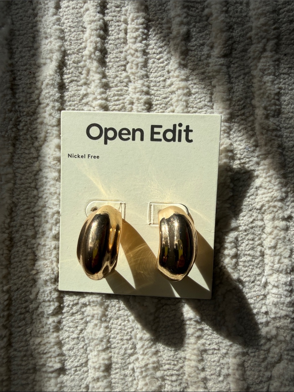 NWT Open Edit/Nordstrom Chunky Gold Curved Hoop Earrings